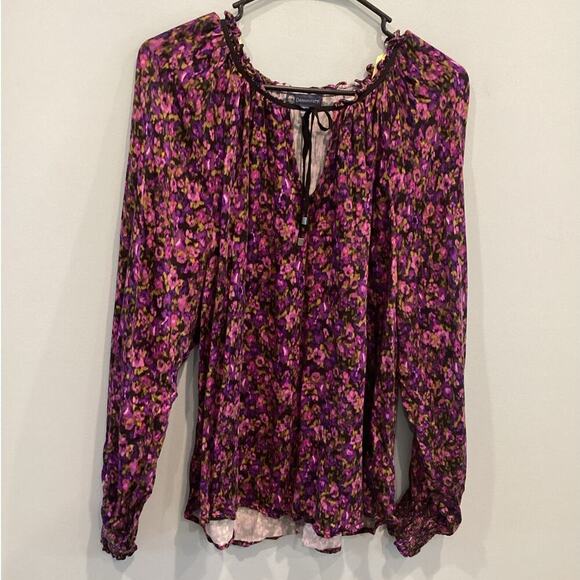 Democracy Womens Peasant Blouse Plus Size Top 1X Purple Floral Career Office - Picture 1 of 9